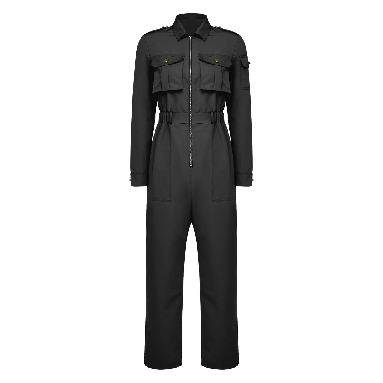 

Womens Coveralls Jumpsuit Multi-pocket Long Sleeve Front Zipper Wide Leg Pants Cargo Rompers for Fashion Streetwear Daily Casual
