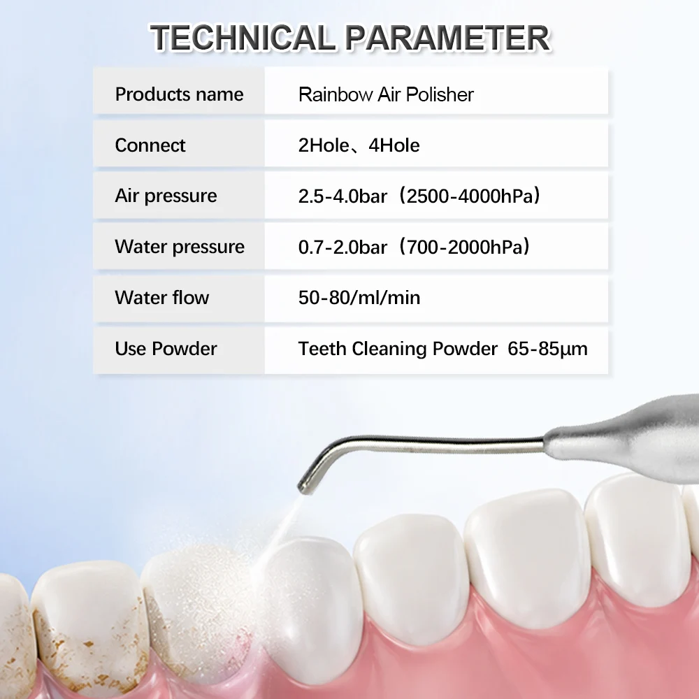 Dental Air Polisher With Anti-Backflow Device 2 Hole & 4 Hole Option Sandblaster Handpiece For Teeth Stain Removal Whitening