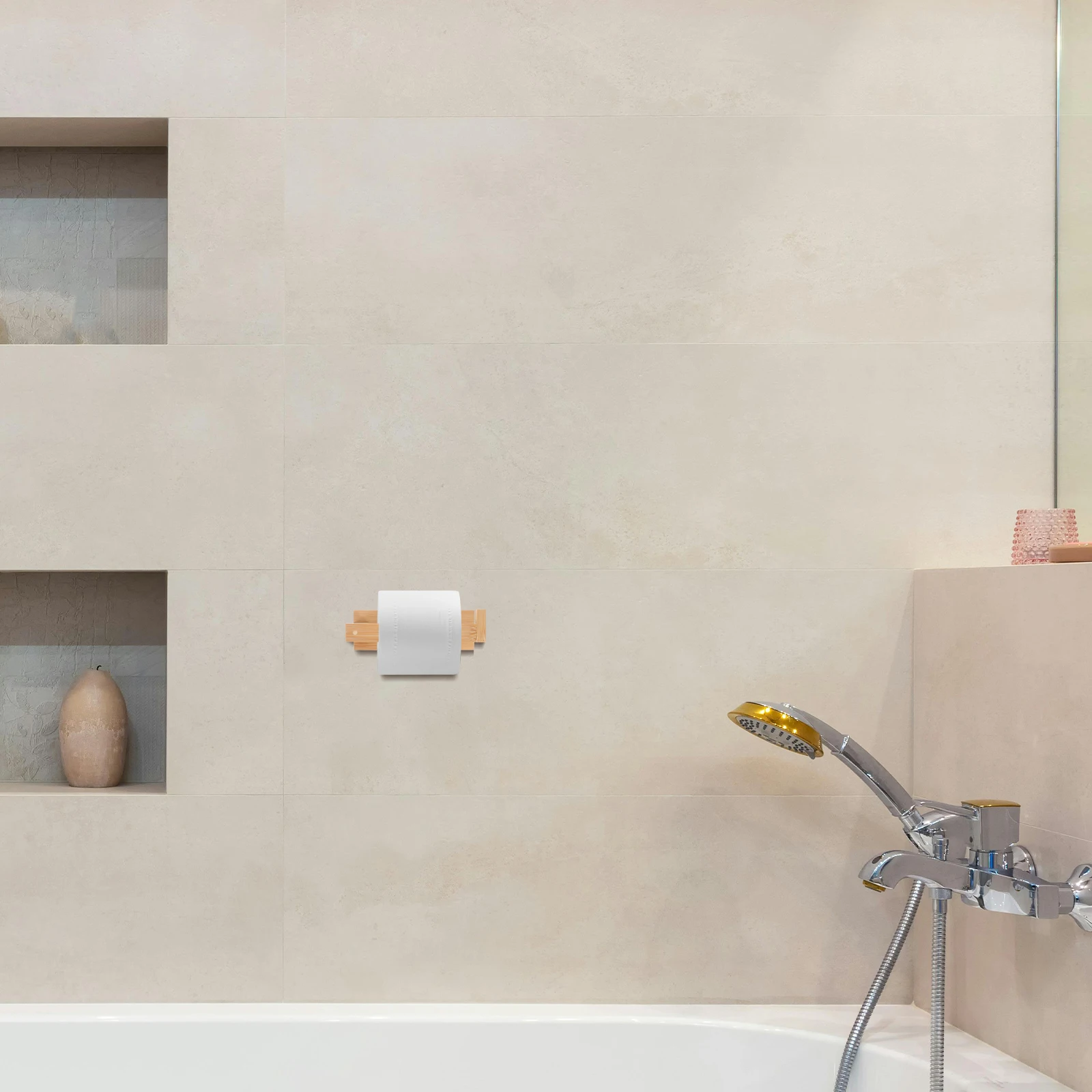 

Toilet Paper Holder Bamboo Towel Bathroom Organizer Shelf Stand Storage Creative Tissue Rack Hand