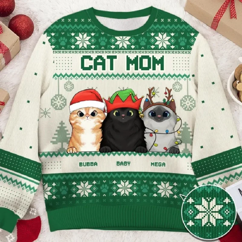 Cartoon Cat Ugly Christmas Sweater Christmas Sweater 3D Printing Gift Santa Claus Pullover Men 3D Sweatshirt Autumn Winter Top