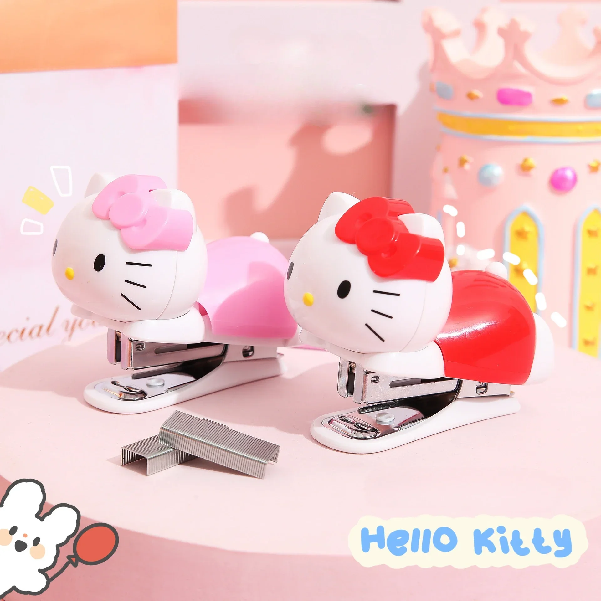 

New Sanrio Kawaii HelloKitty Stapler Cartoon Portable Mini Book Binder Compact Office Binding Send Nails Student School Supplies