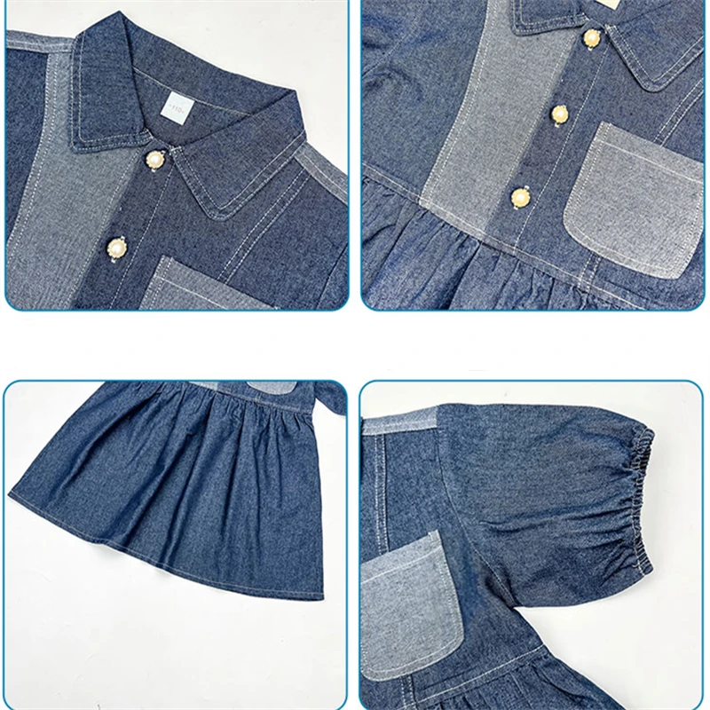 Long Loose Style Children Summer Denim Dress for Tweens Girl New Fashion Preppy Style Clothing Outfit Kids Casual Jeans Dresses