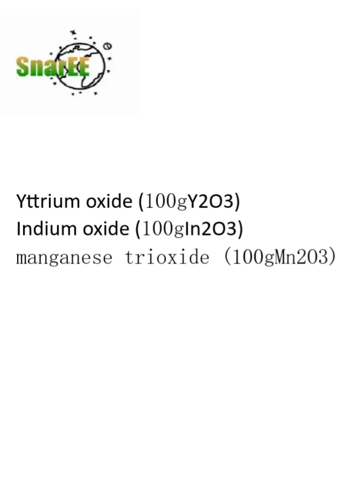 100gr Each Yttrium Indium Manganese Oxide Y2O3 In2O3 Mn203