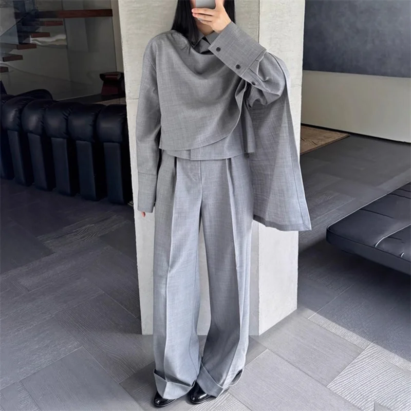 

Women's shirt New asymmetrical shawl long sleeved top for winter 2025 single breasted lapel Women's blouse Casual tops for woman