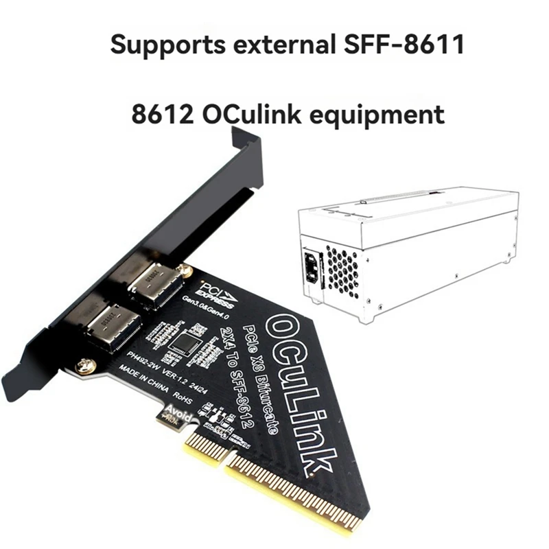 Pcie4.0 X8 To 2Port SFF8611&8612 Oculink Expansion Card To SFF-8639 U.2 SSD For External Graphics Card For Win/Linux