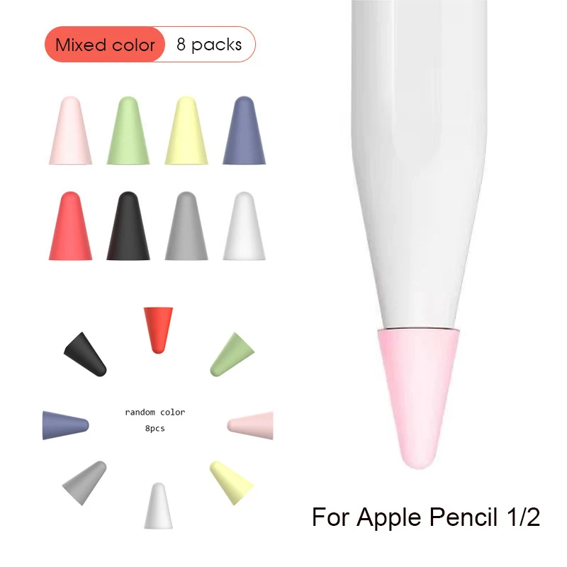 Silicone macio mute nib capa para apple pencil 2 geração 8 pçs substituição ponta caso para ipencil 1 touchscreen caneta stylus capa