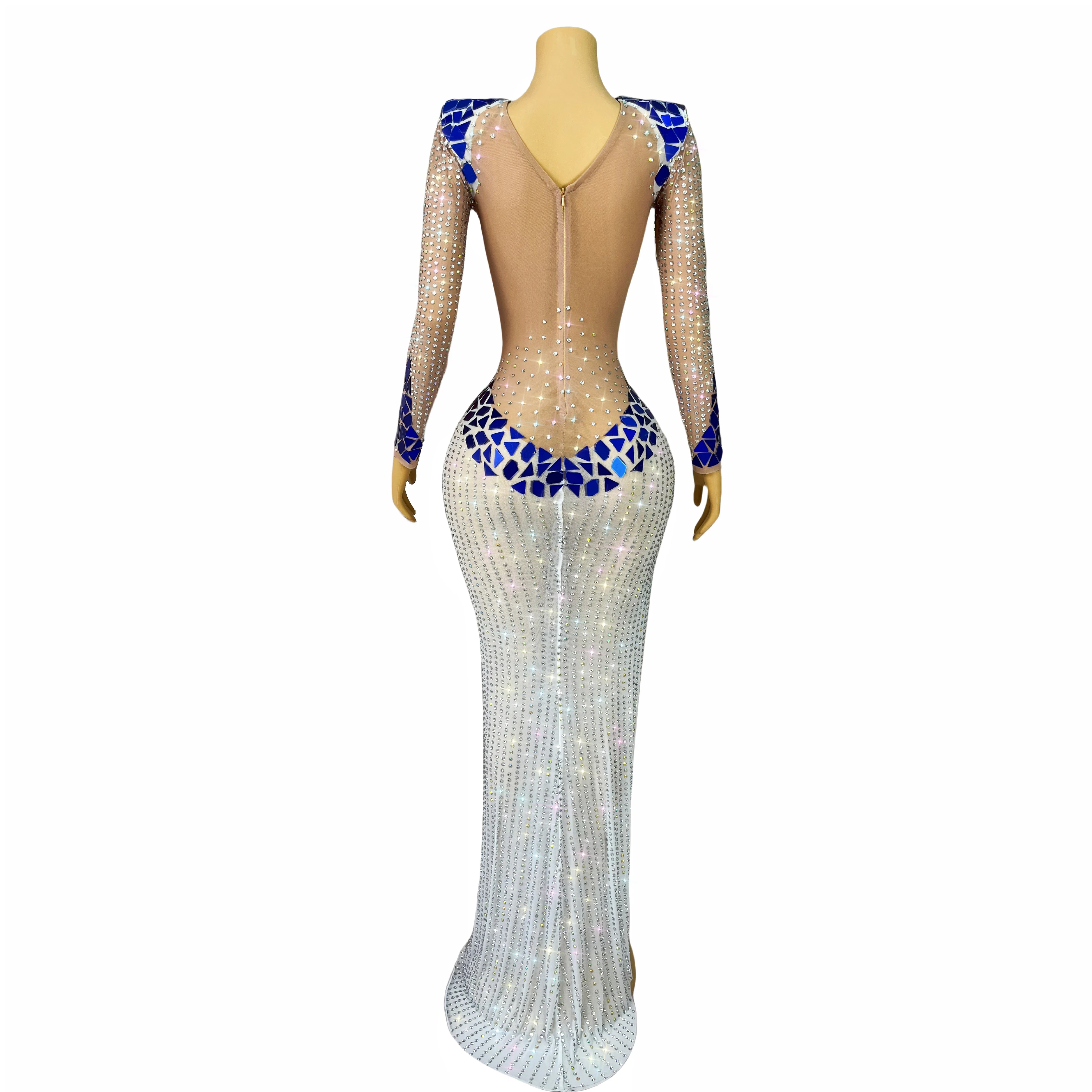 High Quality Sparkly Rhinestones Mirrors High split V-neck Dress Party Evening Outfit Red carpet Gown Stage Costume Jiaochajing