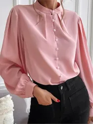 Casual O-neck Long Sleeve Shirt Blouse Office Lday Spring Autumn Fashion Elegant Solid Shirts For Women 2023 Female White Tops