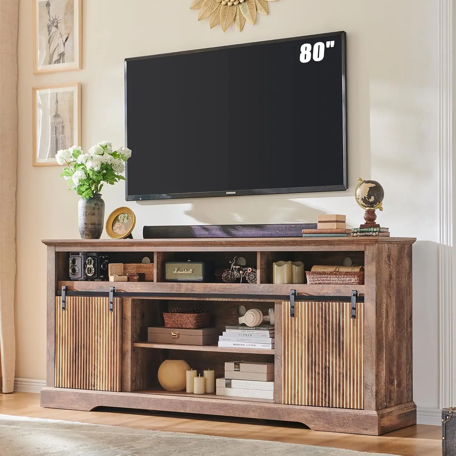 Fluted TV Stand for 80 Inch TVs, 32