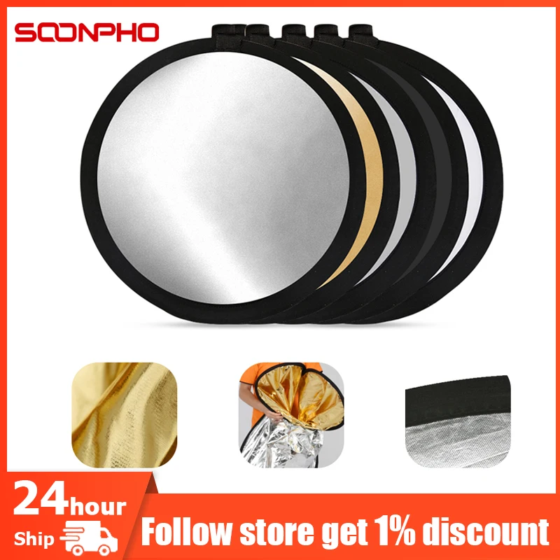 SOONPHO 30CM 60CM Reflector Photography Accessory Portable 2 in1 5 in1 Gold Silver Black Holder Photo Reflector For Photo Studio