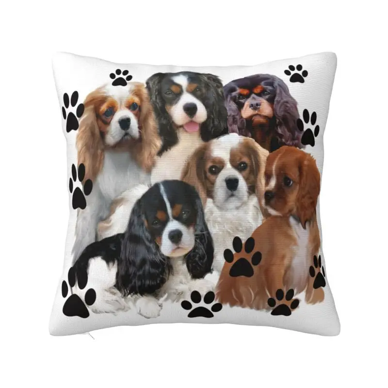 Funda de almohada personalizada para grupo familiar Cavalier King Charles Spaniel, funda de cojín moderna para sofá y perro, funda de almohada cuadrada