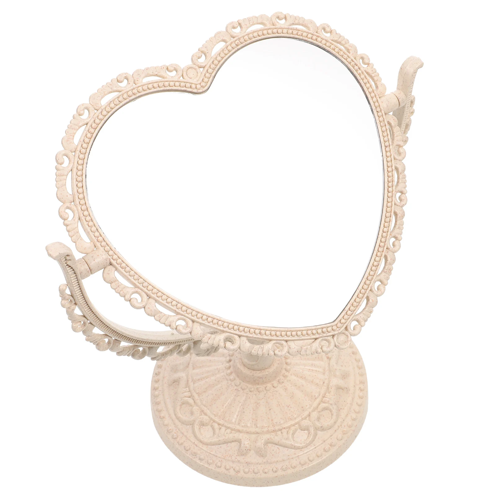 

Heart Mirror for Desk Vanity Personal Makeup Mirrors The Circle Magnification Beige Woman