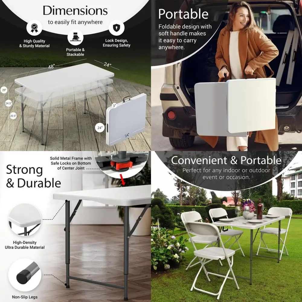 

Регулируемый по высоте складной стол с ручкой, стальными ножками, усиленный, портативный, идеально подходит для обедов, вечеринок, отдыха на природе и кемпинга