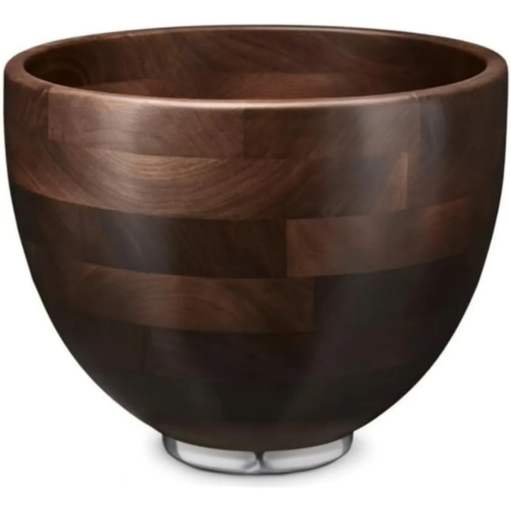 5-Quart Premium Walnut Wood Mixing Bowl for 4.5 and 5 Qt Tilt-Head Stand Mixers - Natural Walnut Wooden Bowl