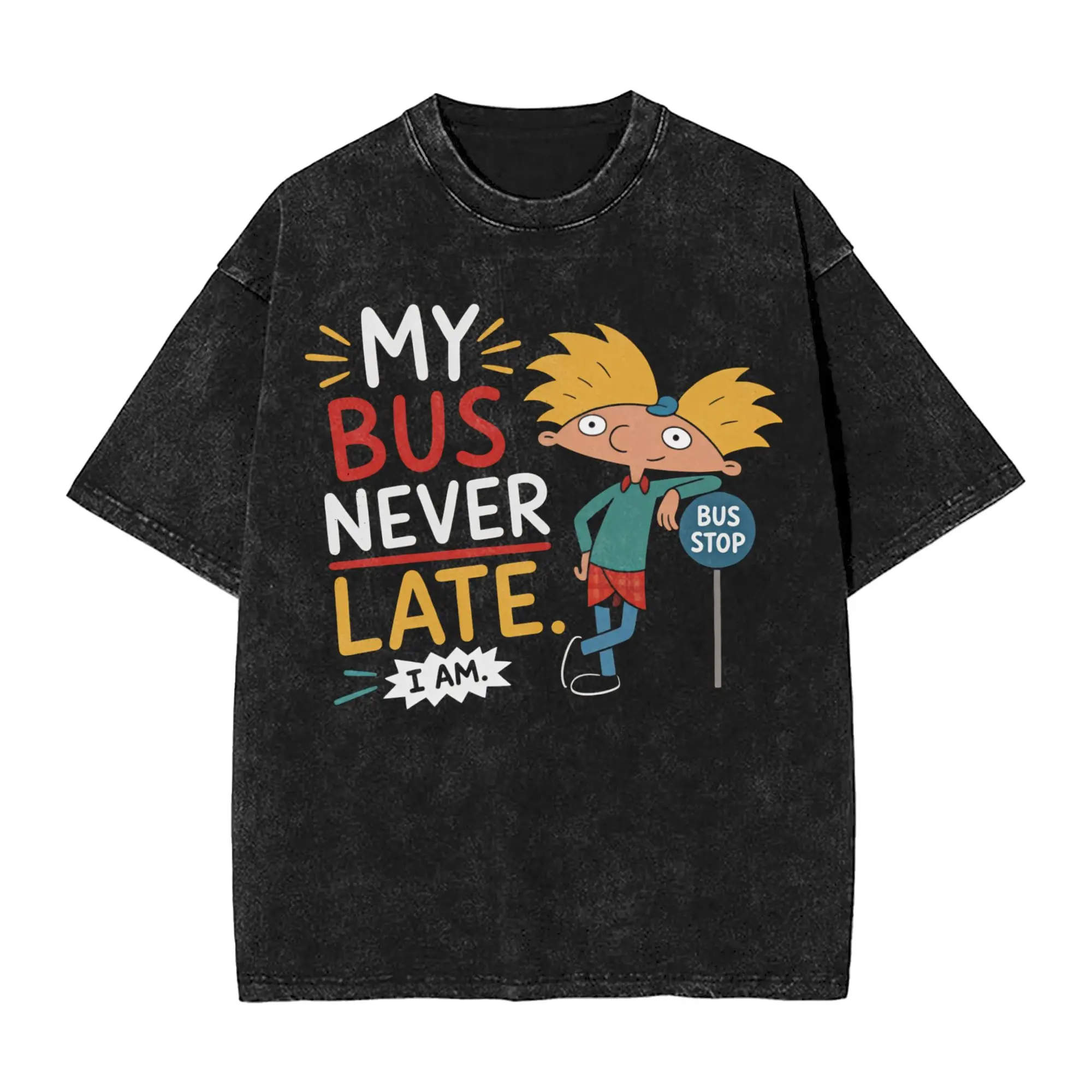 Hey Arnold Cartoon Men's T Shirts Washed  Funny Tee Shirt Short Sleeve Round Neck T-Shirts Pure Cotton Birthday Present Tops
