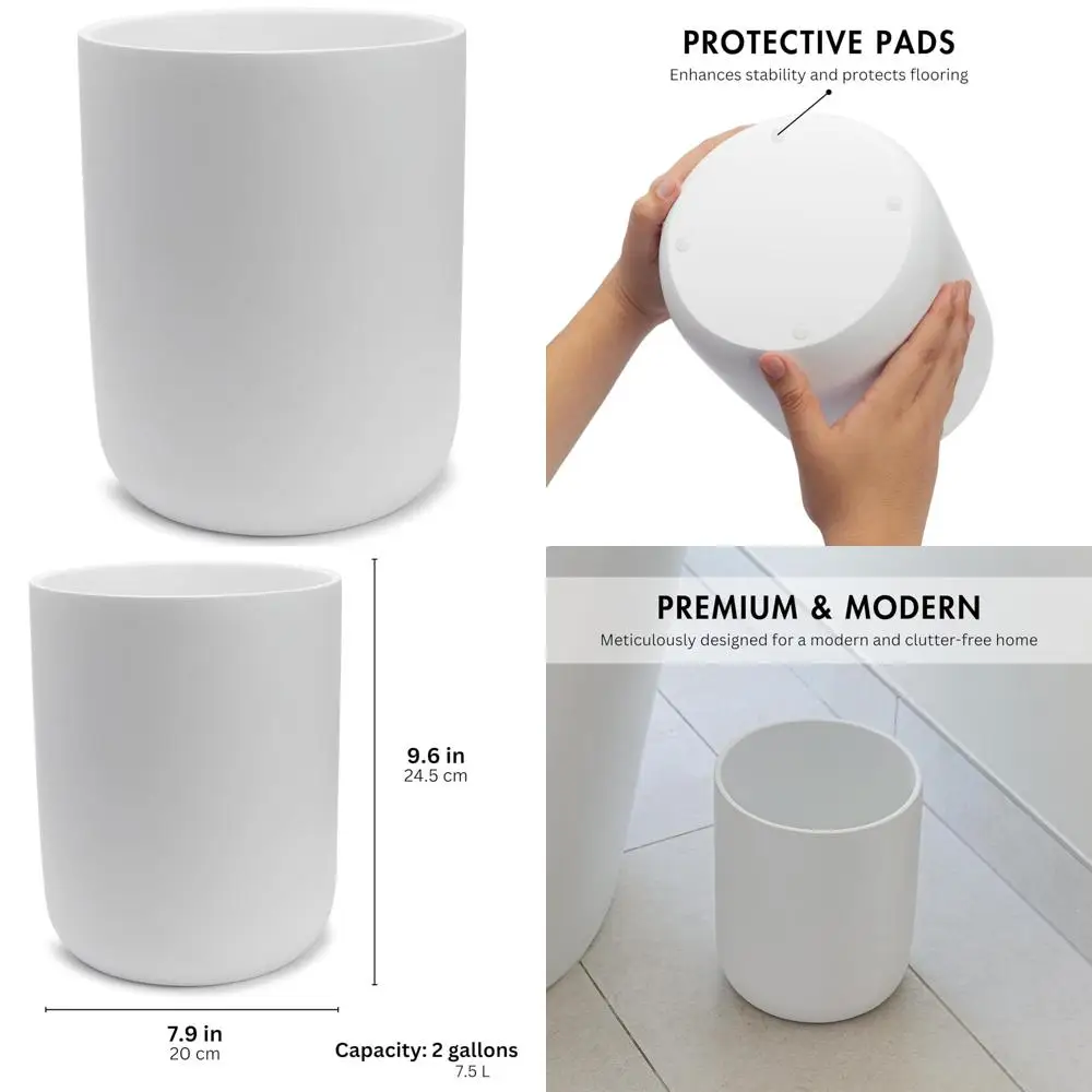 

Compact White Round Mini Trash Can, 2 Gallons / 7.5L Wastebasket for Small Spaces, Ideal for Bathrooms, Offices, Desks, Bedrooms