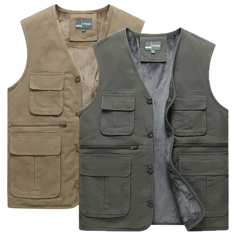 

Thiened Fce Lined Cotton Vest for Men Warm Fluffy Cotton Vest with Multiple kets Busin Casual Sle Winter Wear