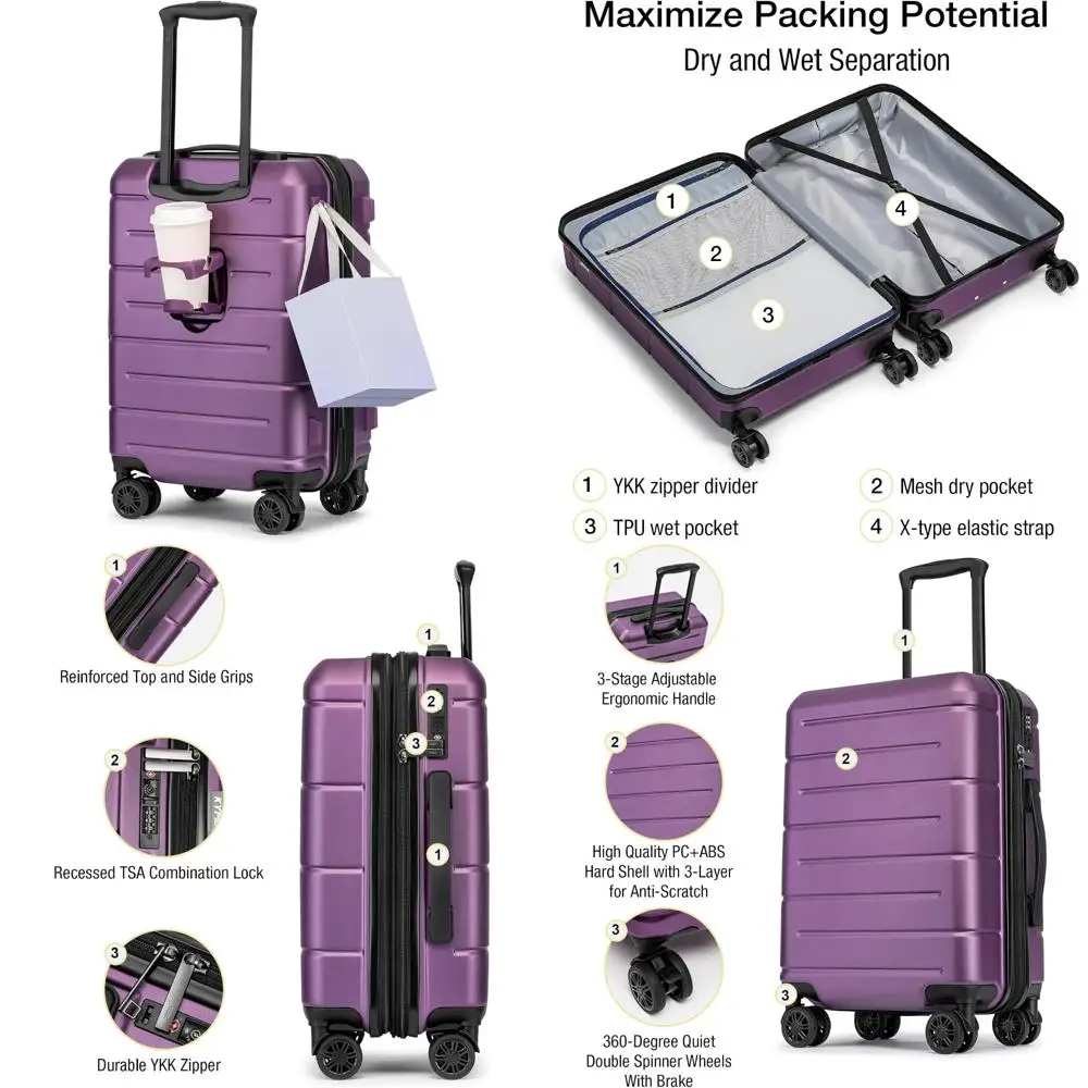 Expandable Hardshell Carry-On Luggage Approved for Airlines with TSA Lock, 22x14x9, Wheeled Suitcase for Small Travel