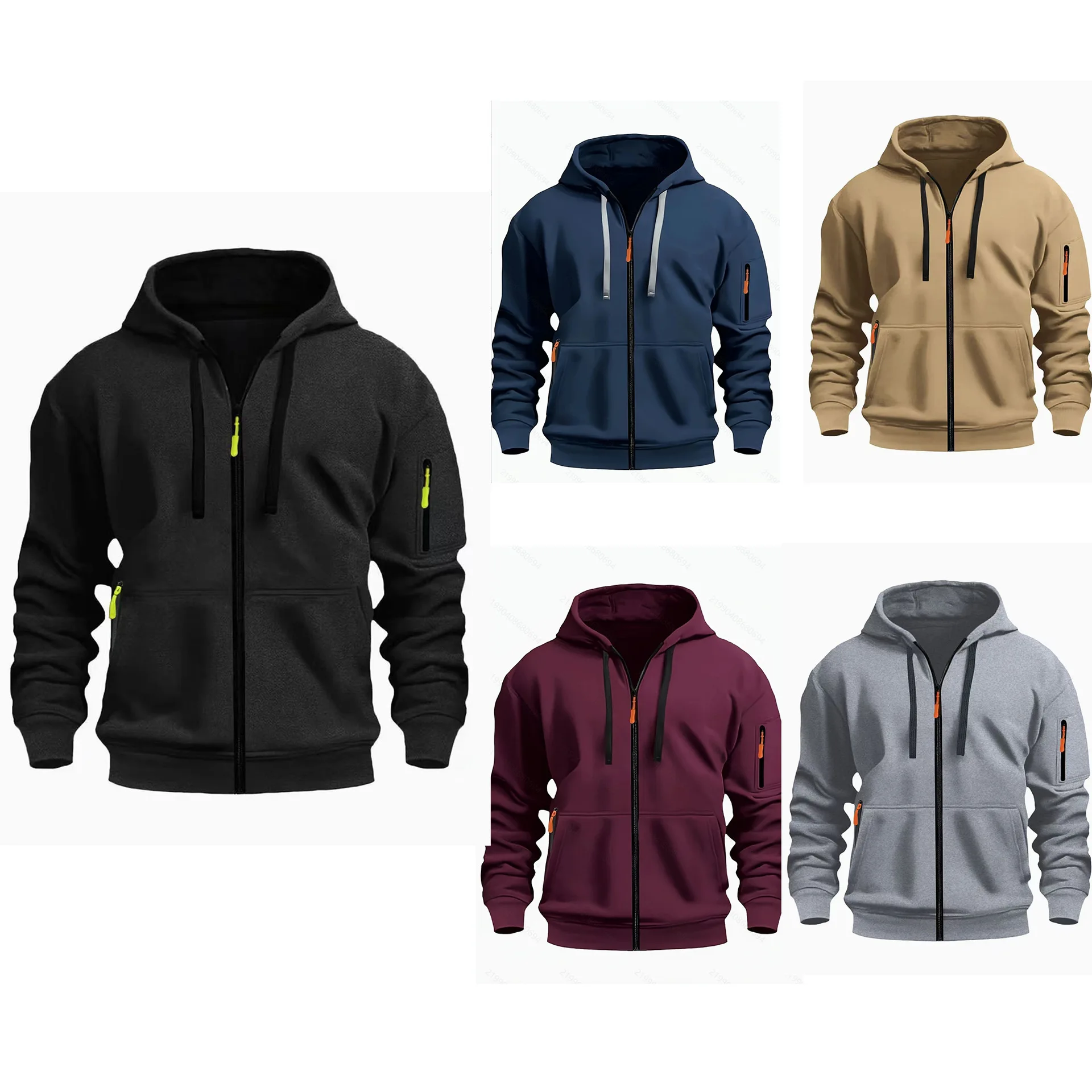 Spring and Autumn new fashion trend multi-color pullover top hooded sweatshirt with multiple zippers and casual fleece