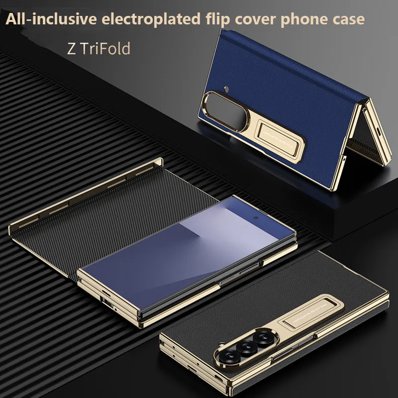 

Электролитически покрытый кожаный чехол-флип с полным покрытием для Samsung Galaxy Z TriFold ZTriFold, складной чехол-подставка с защитой экрана