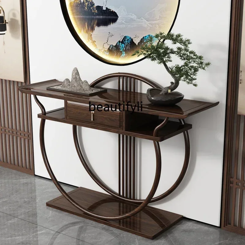

Chinese-style entrance table Zhongtang strip case light luxury ebony wood against the wall living room case table solid wood