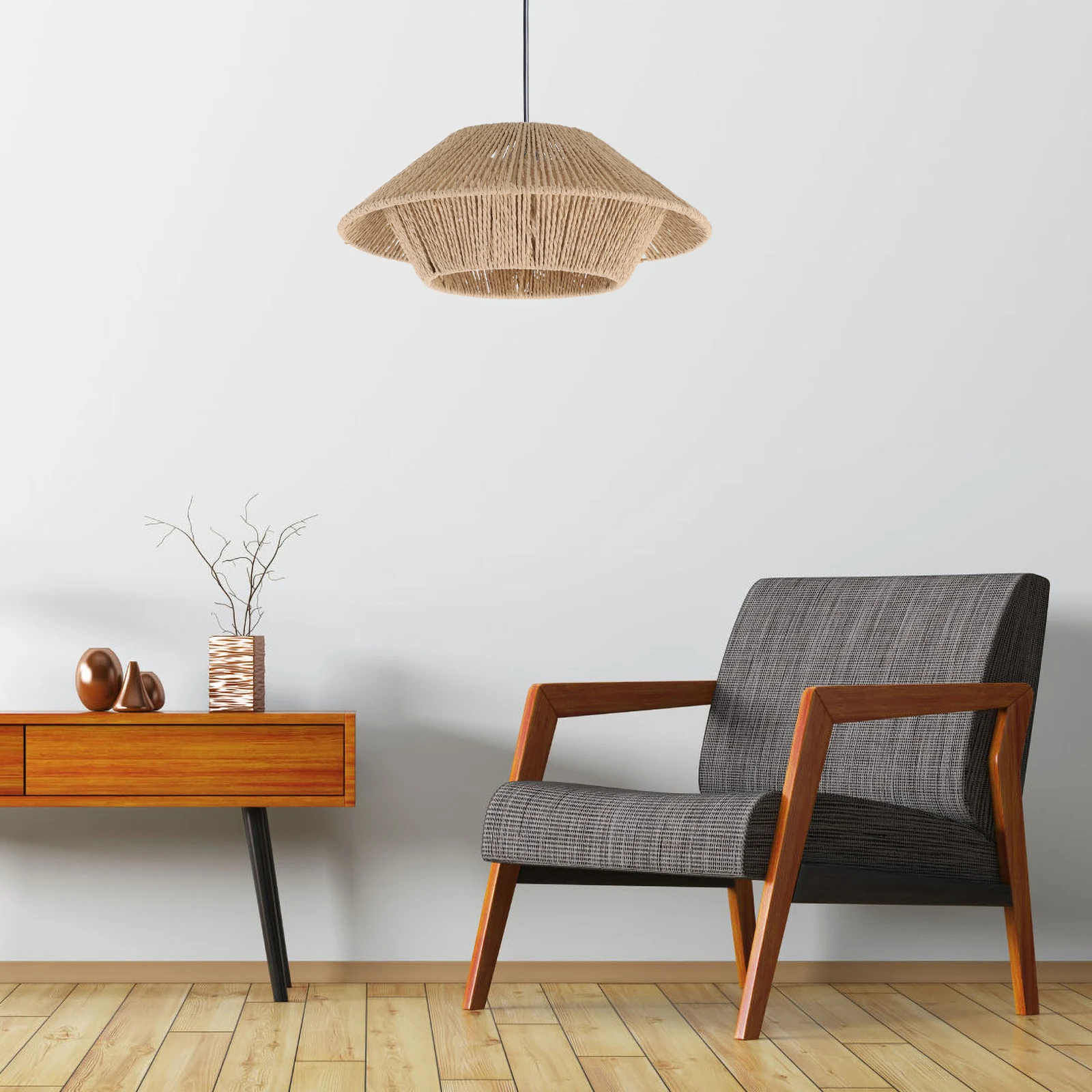 

1Pcs Woven Paper Light Shade Unique Retro Ceiling Lamp Cover Simulated Rattan Indoor Decor