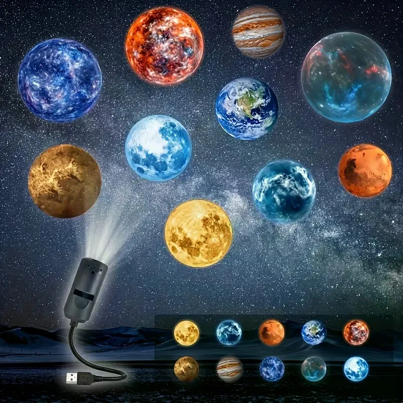 USB Powered Moon Projector Lamp with Creative Patterns, 10 Replaceable Images, 3D Effects - Room Decor, Ideal for Photo Shoots, Perfect Christmas Holiday Gift  Space Theme USB Projection Night Light USB Flexible Gooseneck Space Projector for Wall Ceiling