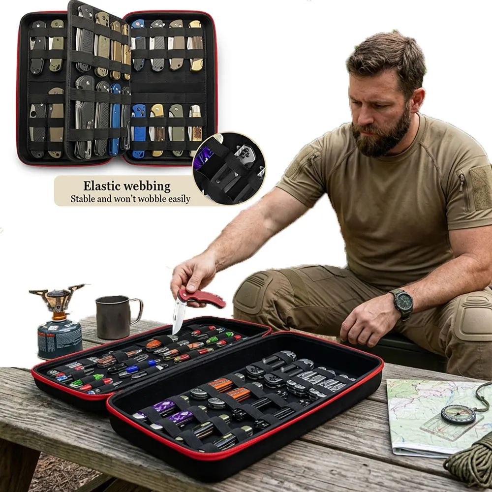 Taktische Messervitrine mit 64+ Taschenmesser-Organizer, Messerhalter-Aufbewahrungstasche für Jagd, Wandern, Outdoor, Survival, Sport.