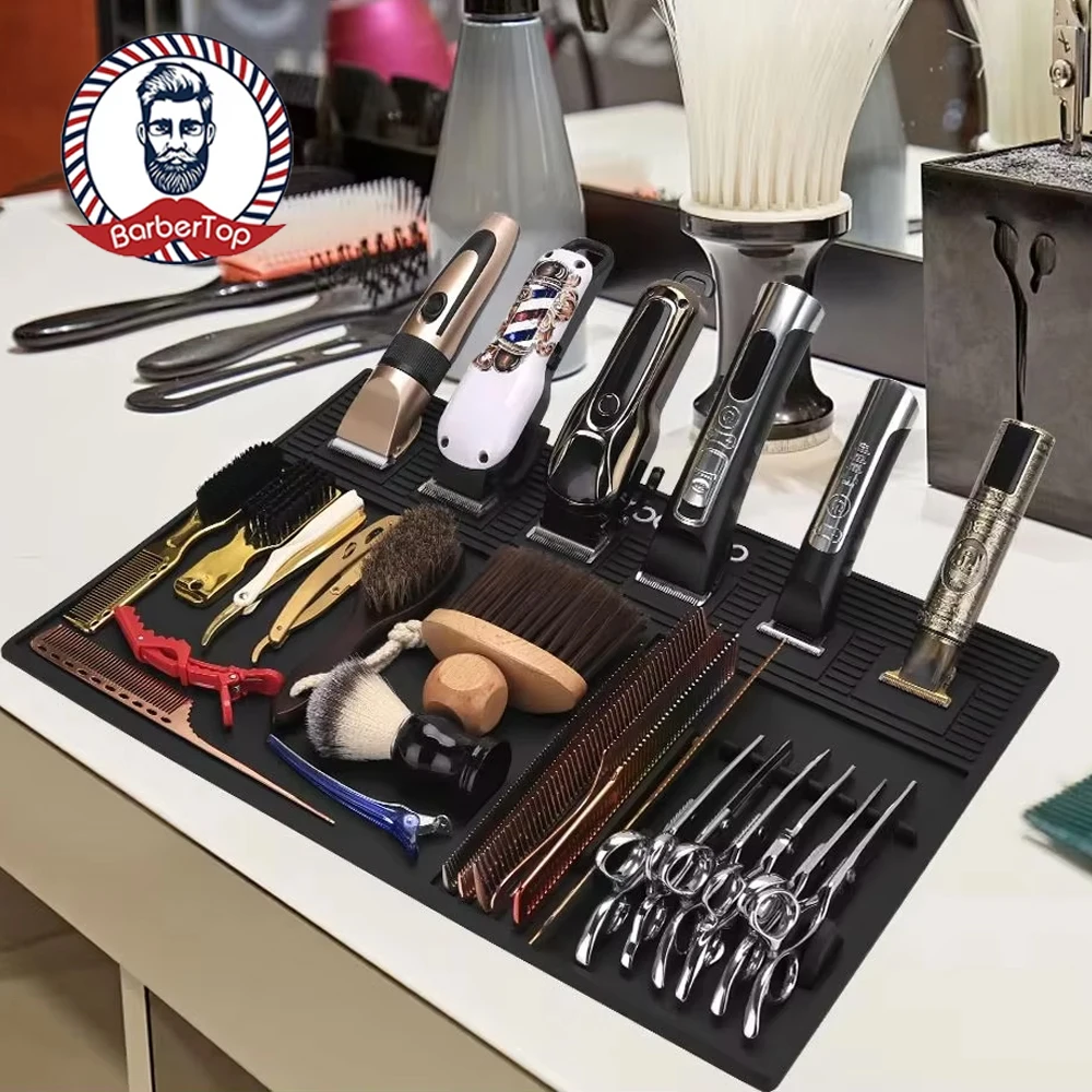 الحلاق الحصير أدوات الحلاق تخزين حصيرة صالون الحلاقة عدم الانزلاق المغناطيسي وسادة سيليكون صينية تخزين العزل الحراري وسادة العمل ﻿