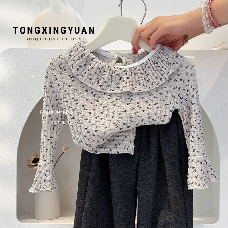 Children's Clothing Spring and Autumn Girls Baby Soft Floral Bottoming Shirt Long Sleeve Doll Collar Loose Bloomers