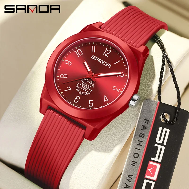 SANDA New Fashion Women's Quartz Watch Student Arabic Numeral Dial Sport Waterproof Clock Boy Girl Casual Simple Wristwatch Gift