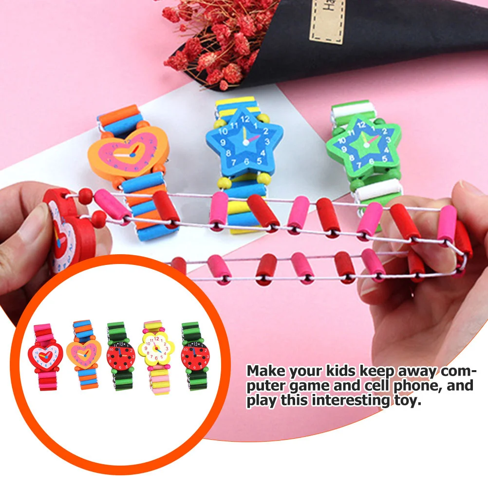 5 pezzi di cartone animato orologio in legno giocattoli per bambini colore brillante tempo cognitivo educativo falso orologio in legno per bambini apprendimento precoce
