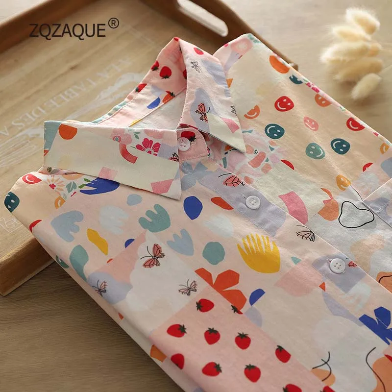 

Japanese Floral Printing Blouses for Girls Loose Shirt Turn-down Collar Long Sleeve Tops Good Quality Spring Autumn SY2670