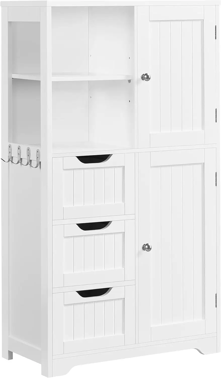 Bathroom Floor Cabinet 42″, Freestanding Storage Cabinet with 3 Drawers, 2 Open Shelves and 2 Doors, Wooden Storage Organizer