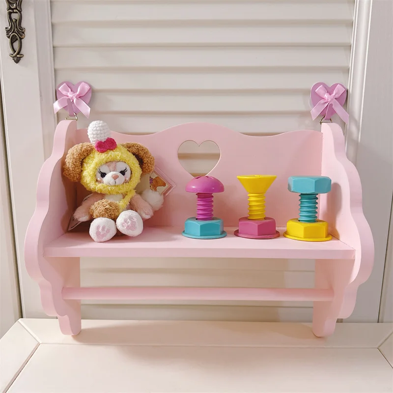 Pastel Macaron Wall-Mounted Organizer Heart-shaped Shelves for Cosmetics/Toys Display Kawaii Girly Room Decor Storage Shelf