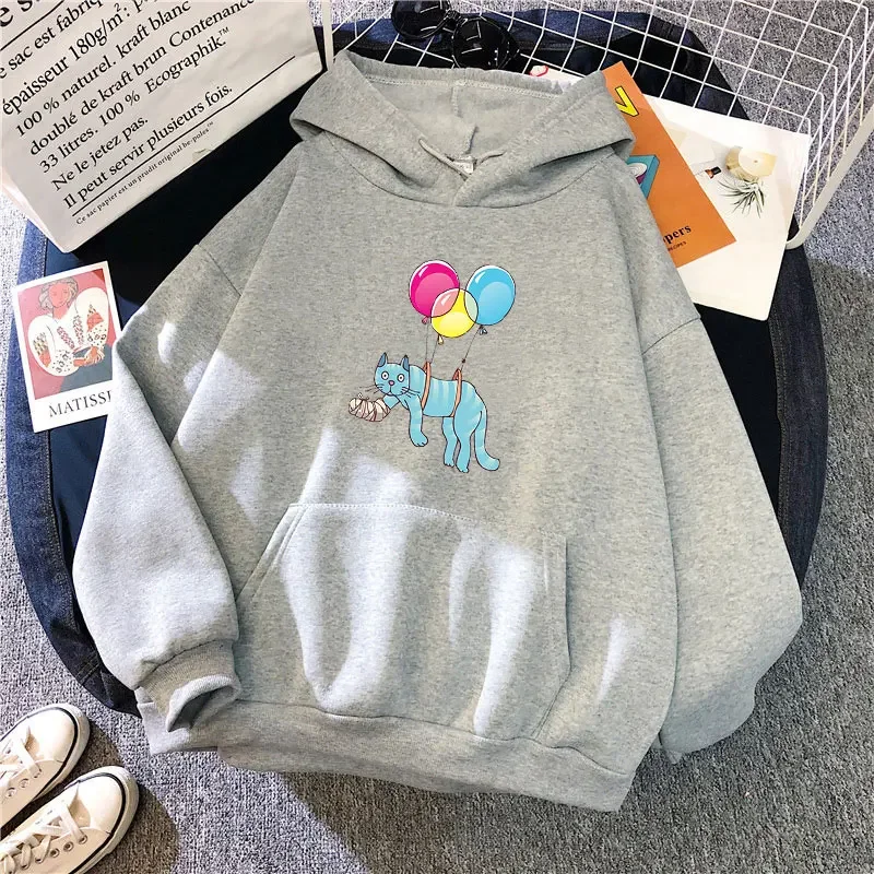 

Injured Cat Print Hoodies Casual Teens Daily Outdoors Wear Spring Long Sleeve Sweaters Loose Pullover Tops