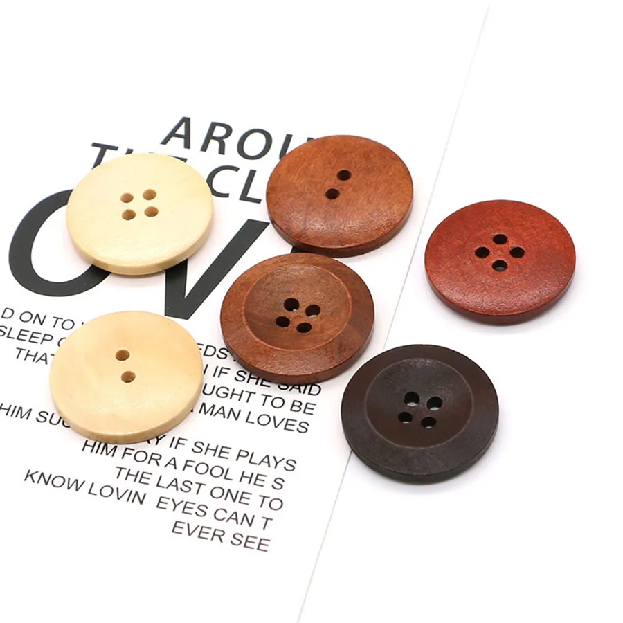 10PCS 2/4 Holes Round Wooden 10-38mm Buttons for Clothing Coat High Quality DIY Decorations Sewing Accessories 5 Colors Optional