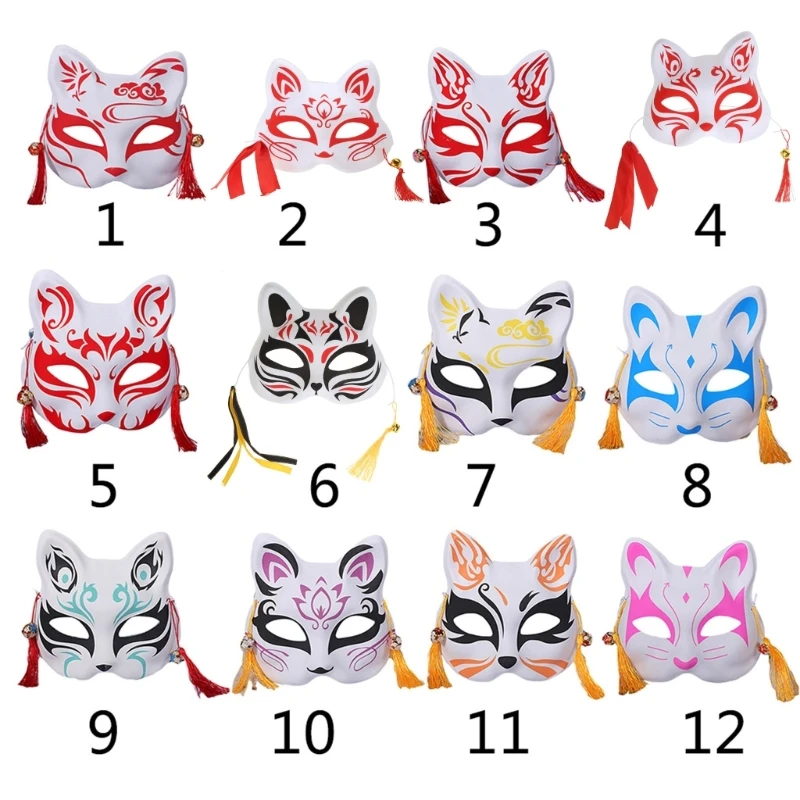 2023 New Japanese Anime Half Face Masquerade Foxes Festival Masks Halloween Party Cosplay Props for Adult Mens Womens