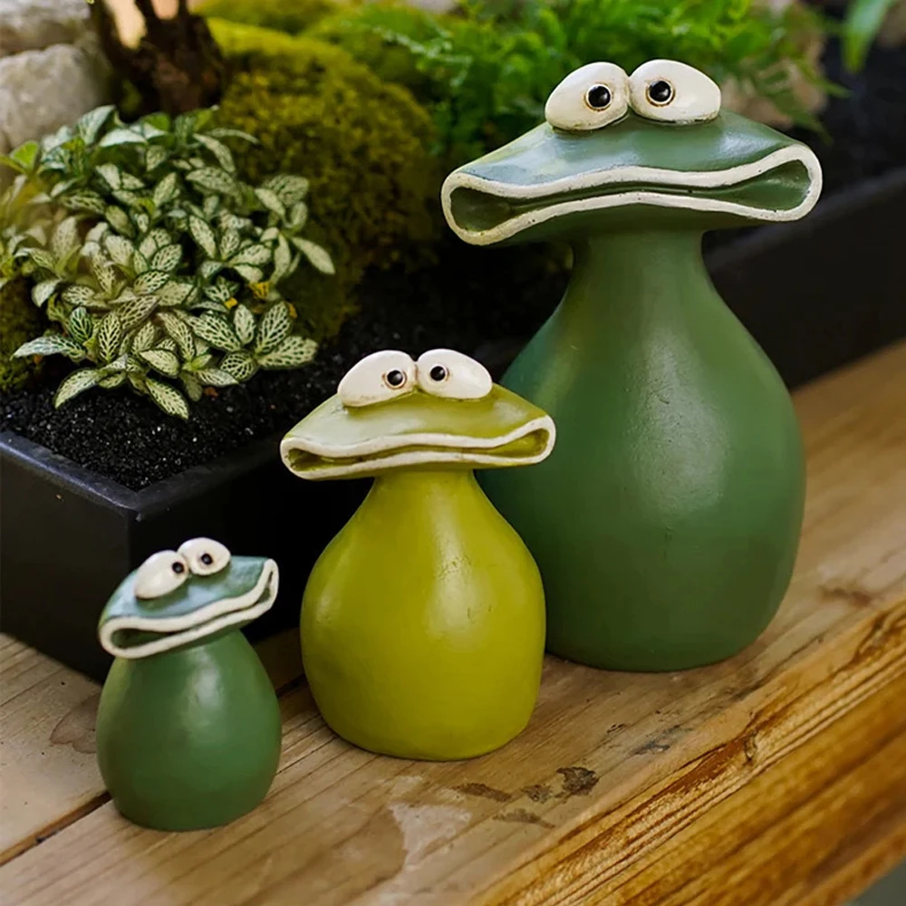 3pcs Set Lovely Funny Animal A Family of Big Mouth Frog Outdoor Garden Statues Patio Yard Lawn Home Ornament Decor Figurine Toys