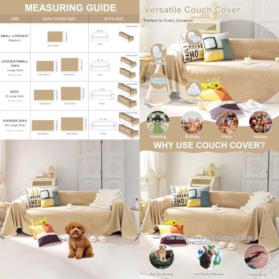 

Couch Cover Oversized Couch Covers for Sectional Sofa, Non Slip Sofa Cover for 3-4 Cushion Couch Sofa, Thick Soft Couch Slip Co