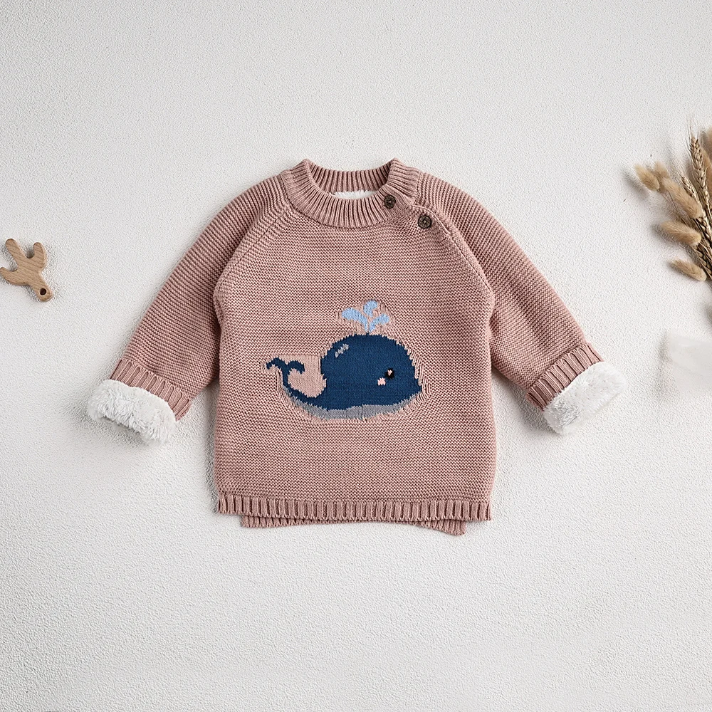 MILANCEL 2023 New Winter Kids Sweaters Fur Lining  Animal Knit Pullover Thicken Fleece Kids Clothes