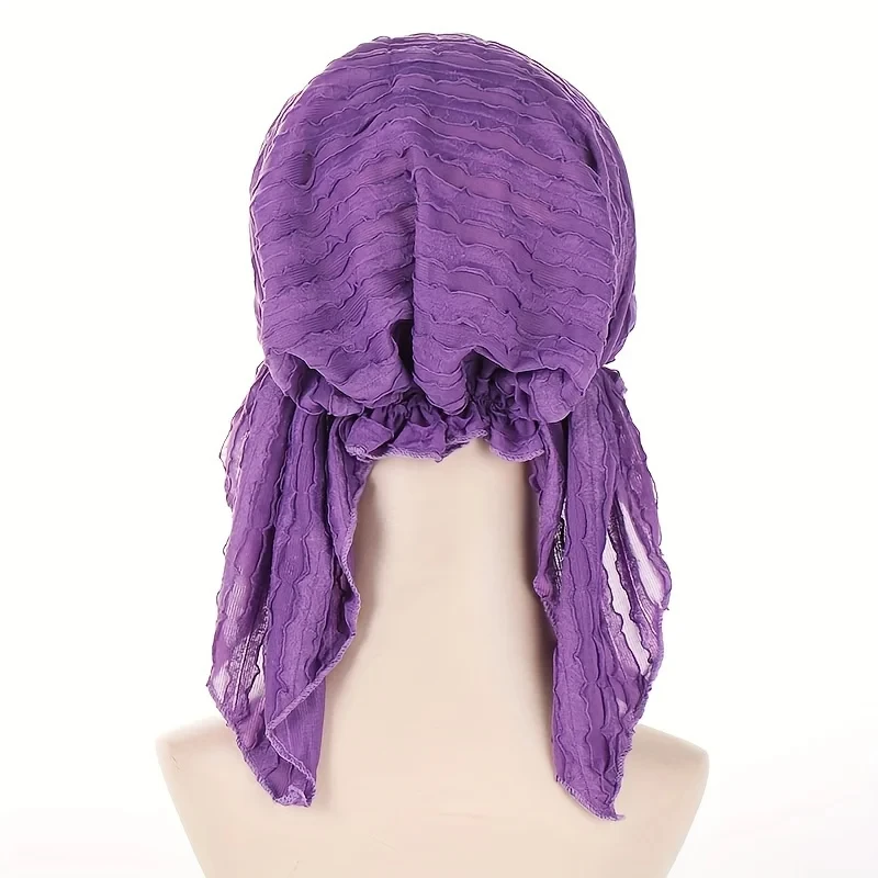 2024 New Women\'s Hijab Ruffle Trim Breathable Pleated Head Scarf Cap Breathable Hair Cap Fashionable Turban Multicolor Available