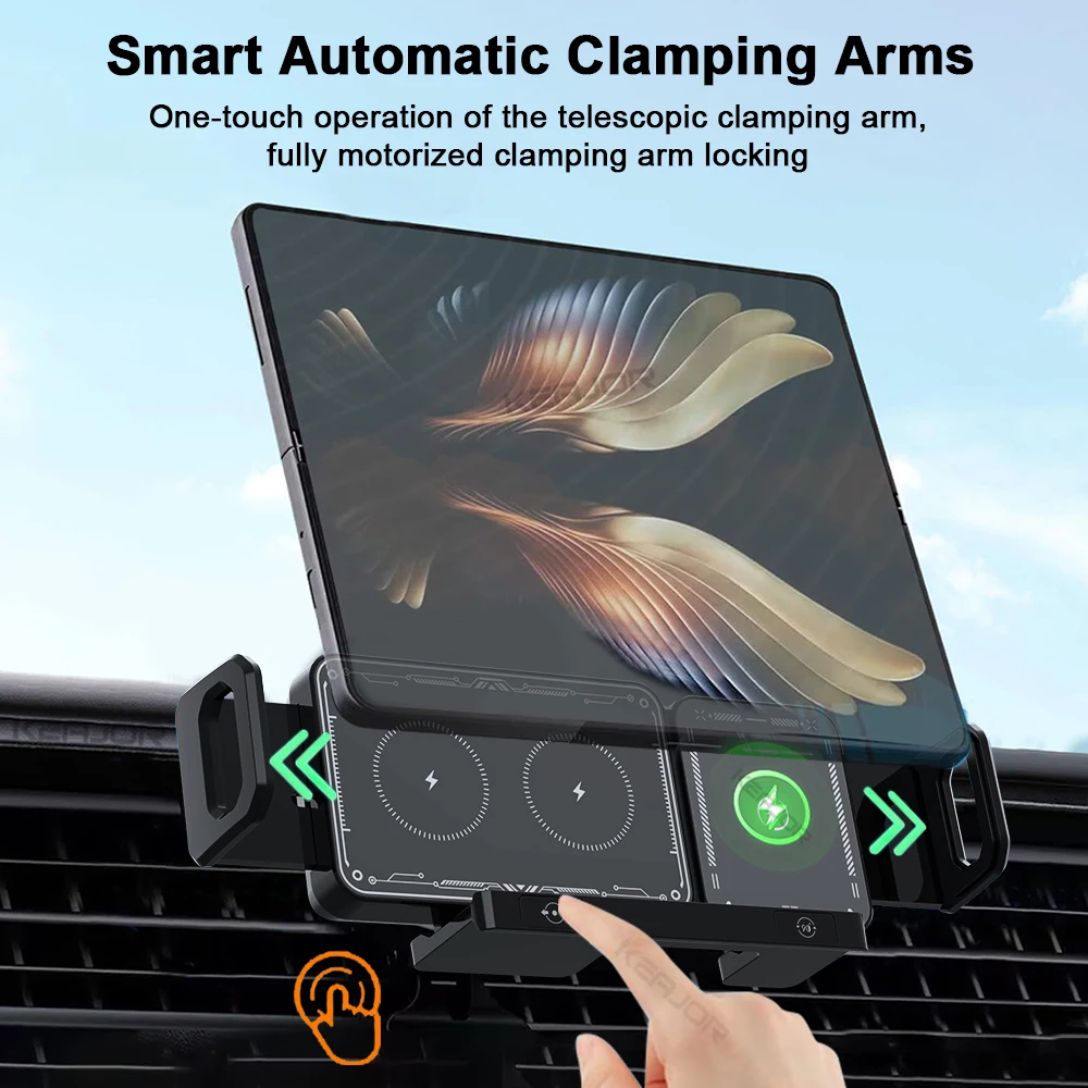 Car Wireless Charger For Samsung Galaxy Z Fold 6 5/Flip 6 5 Dual Coil Fold Screen Phone Fast Charging Vent Mount Car Holder