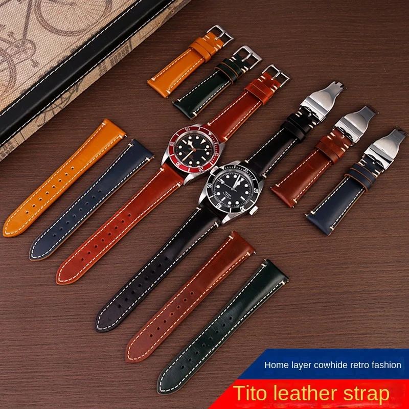 Quick release For TUDOR 1958 Little red flower soft Watch Strap  man dermis cowhide Watchband Folding buckle bracelet 20mm 22mm