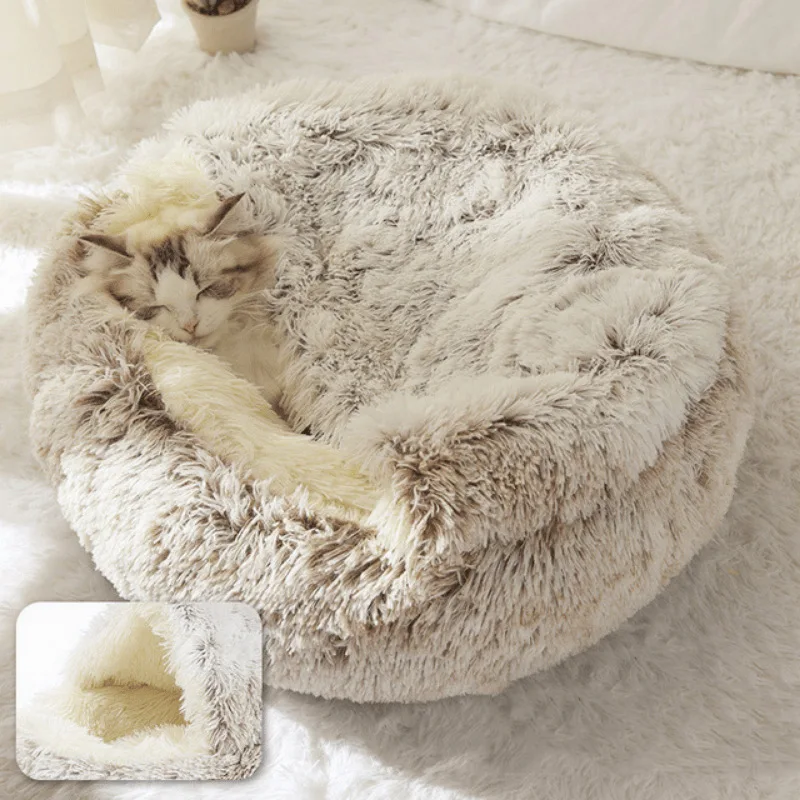 

Cat House Bed Long Plush Warm Nesting Basket Cushion Soft Long Plush Pet Bed for Small Dogs Cat Mat Nest Bed Cushion