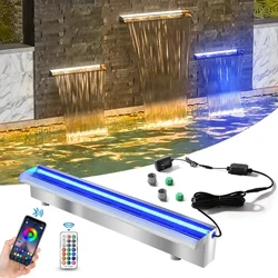 60/90/120cm Waterfall Blade Spillway Stainless steel Fountain Spa Water Descent RGB Wall Mounted Decorative Colorful