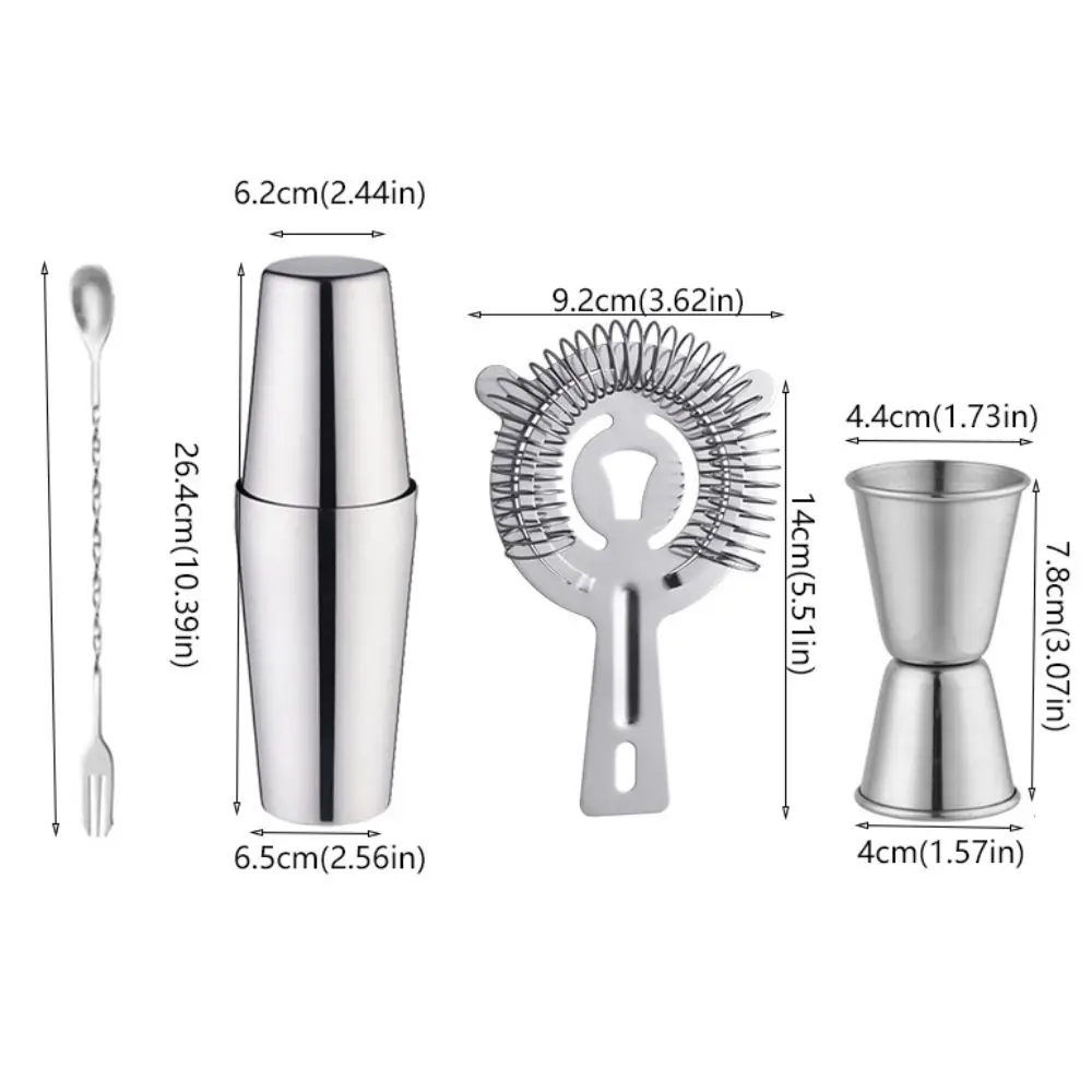 3/4Pcs Stainless Steel Cocktail Mixer Kit Professional 600/700ml Cocktail Mixer Set Anti-corrosion Rustproof Bartender Kit
