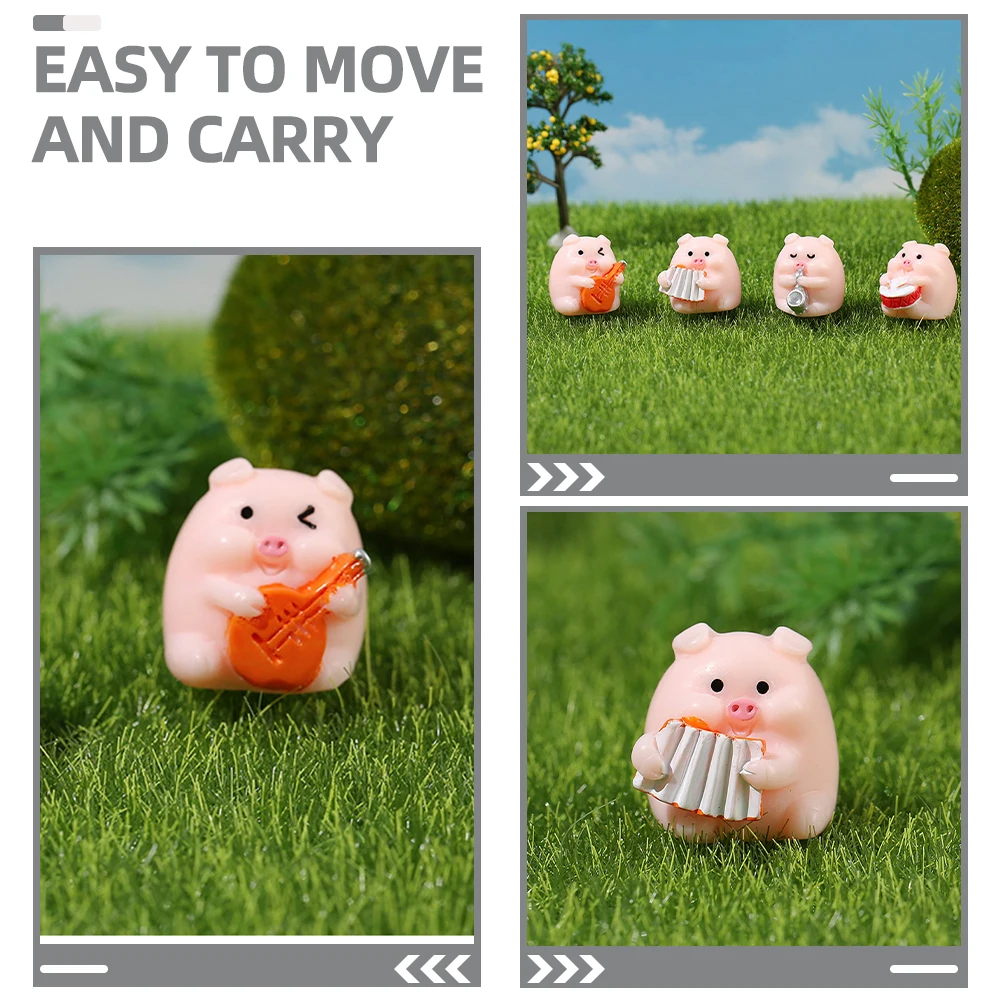 

4pcs Mini Pig Ornaments Resin Piggy Figurines Desktop Decor Adorable Animal Statues Small Pig Models Home Office Car Decor Set