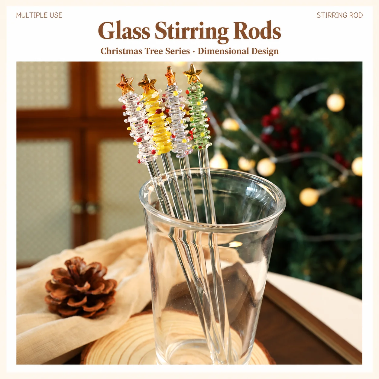 Handmade Glass Stirrer Hot And Cold Compatible Borosilicate Glass Stirrer Christmas Drink Stirrer Borosilicate Glass For Drink