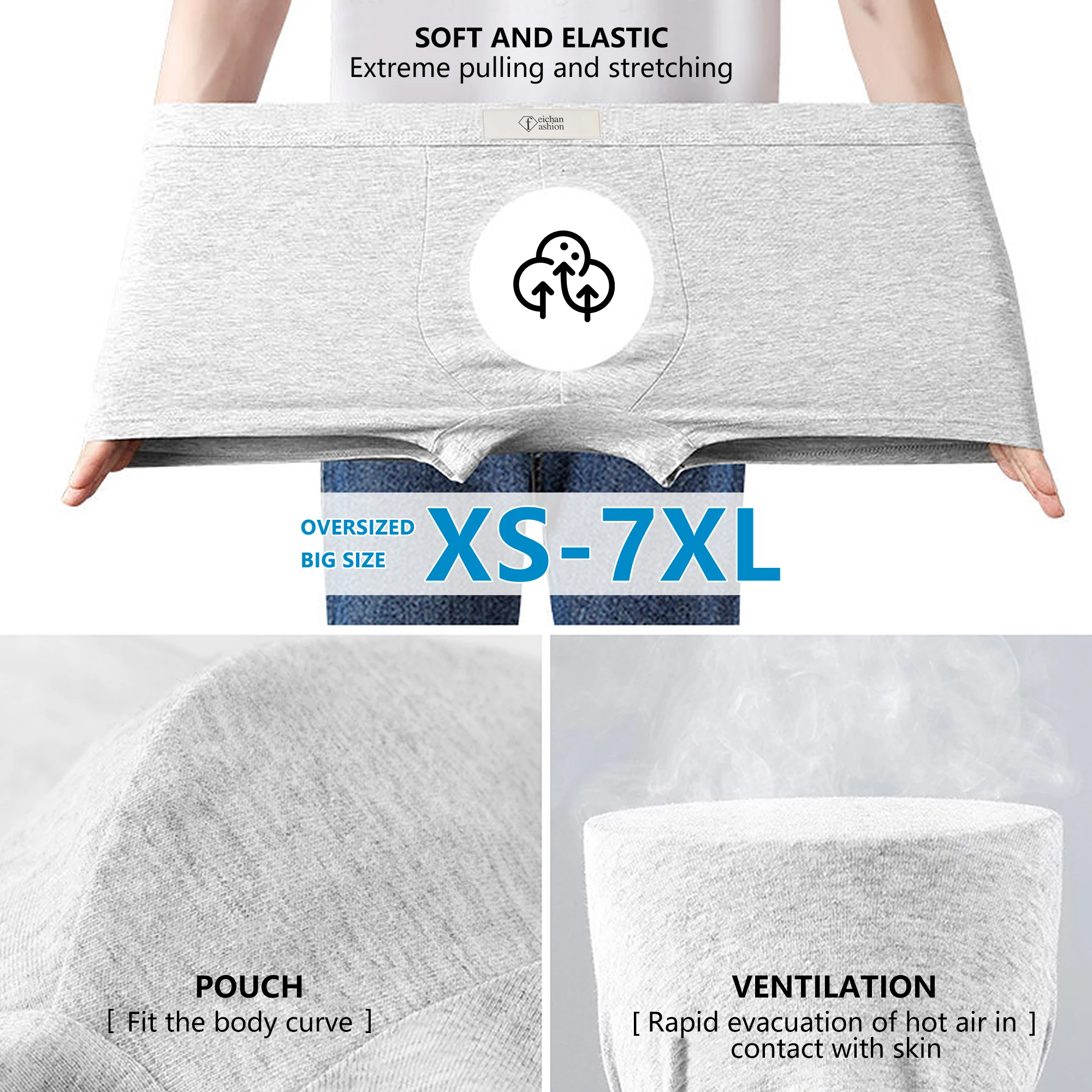 Plus size Men's Underwear Boxer Briefs Cotton Huge Pouch Trunks Boxer Short Leg for Men Underpants oversized 7xl  3-Pc box